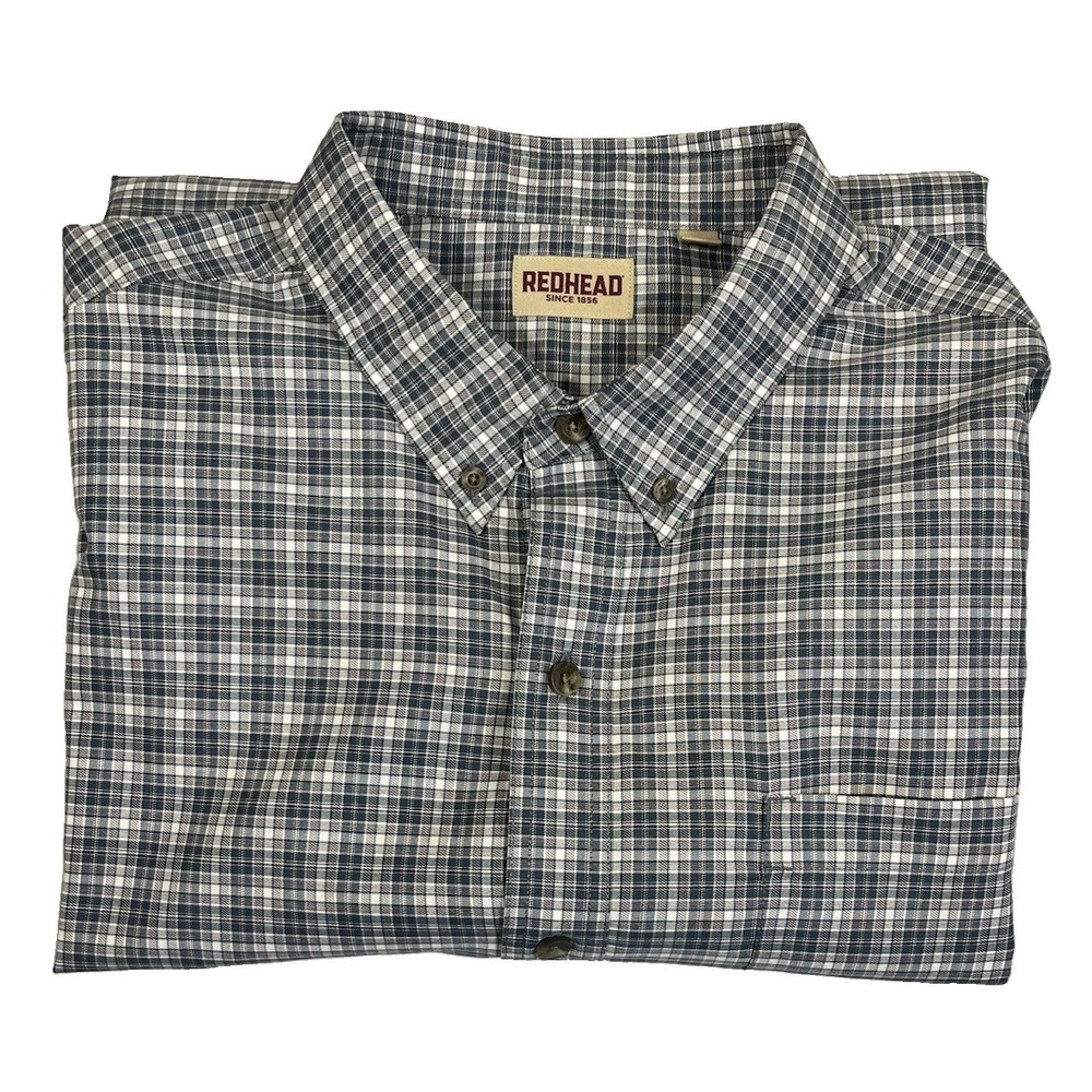 RedHead Bass Pro Shops Men's 2XL Plaid Button Down Long Sleeve Cotton Shirt Gray